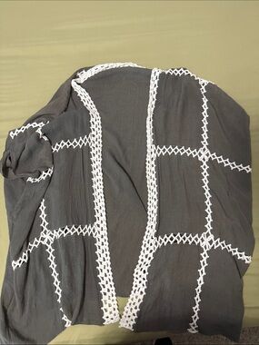 Source Unknown Gray Swim Coverup with White Crochet Trim